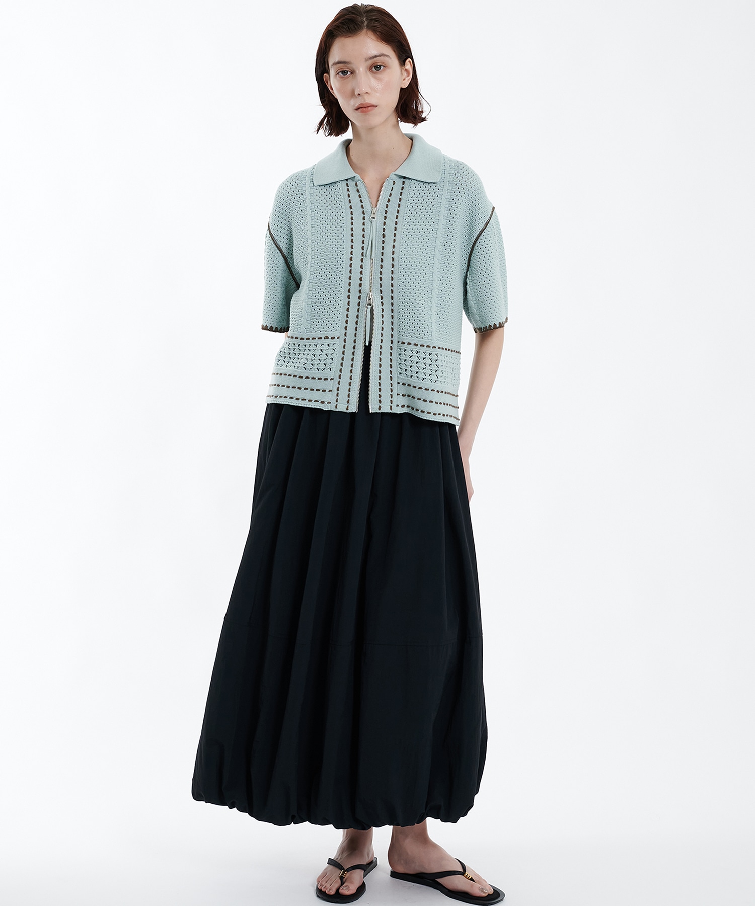 【残り僅か】ハーフスリーブZIPポロニット