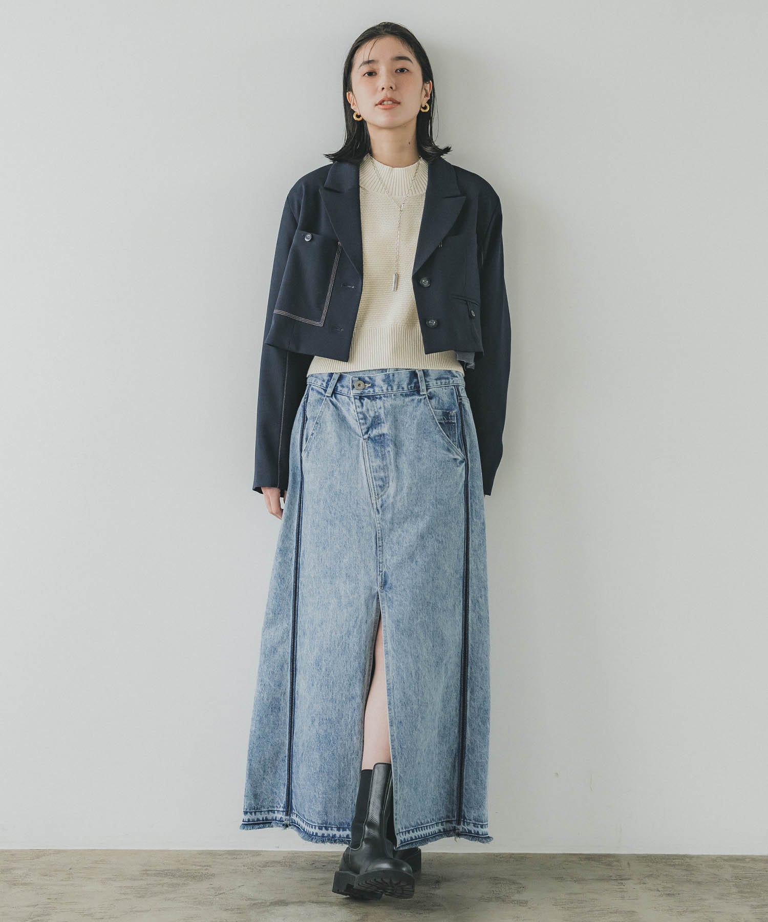 レイヤードデニムスカート