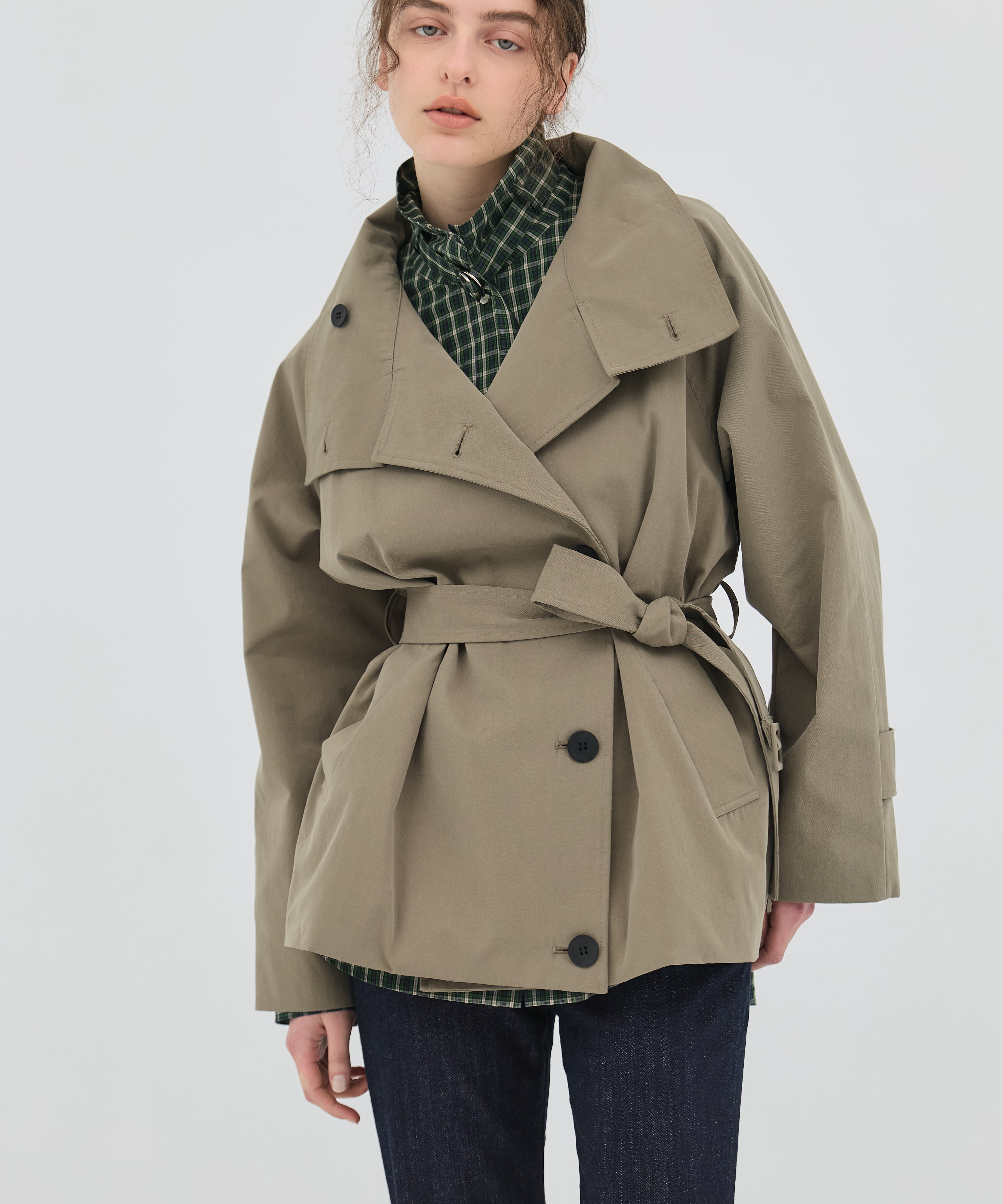 【再入荷】ファンネルネックショートトレンチコート