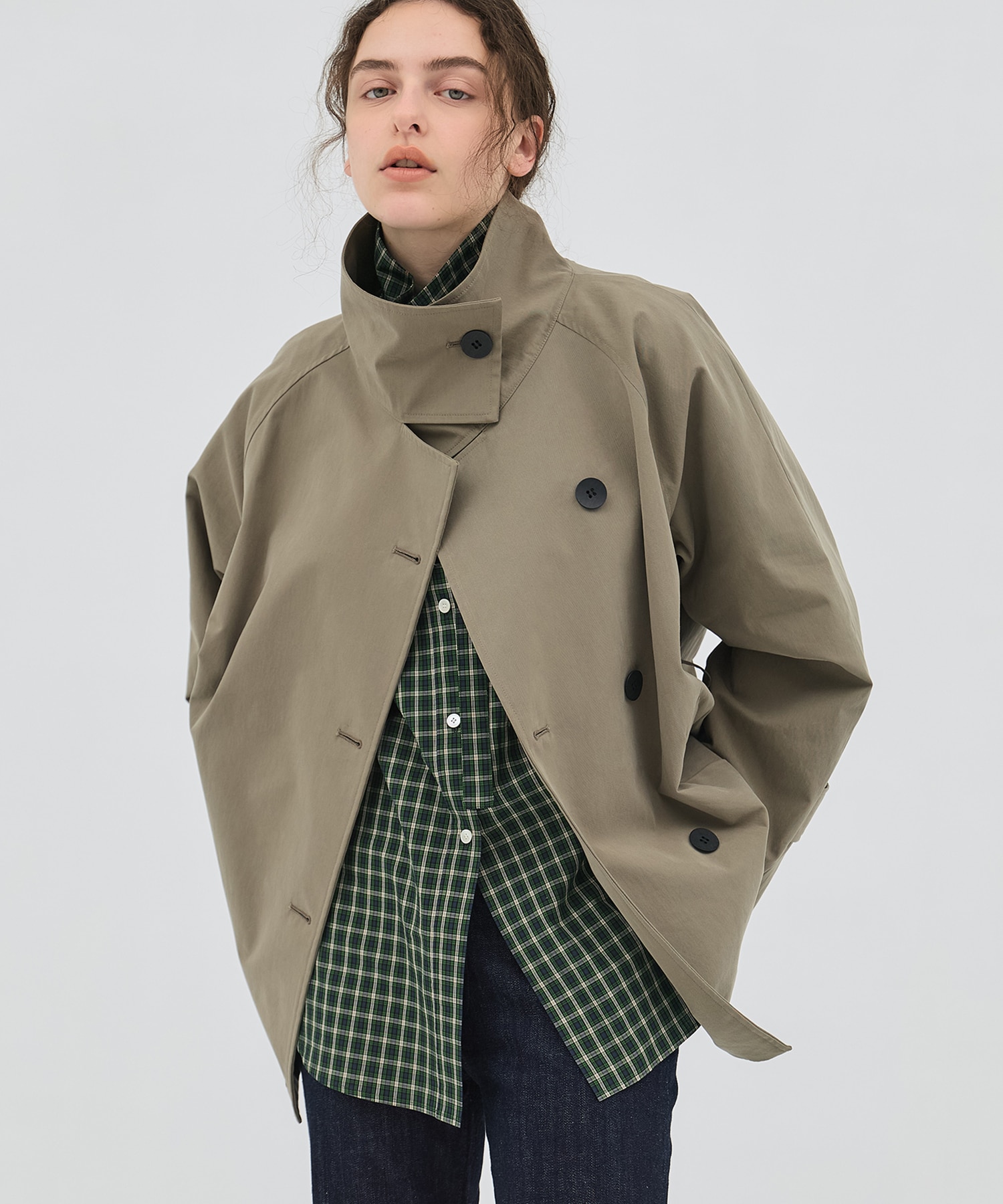 【再入荷】ファンネルネックショートトレンチコート