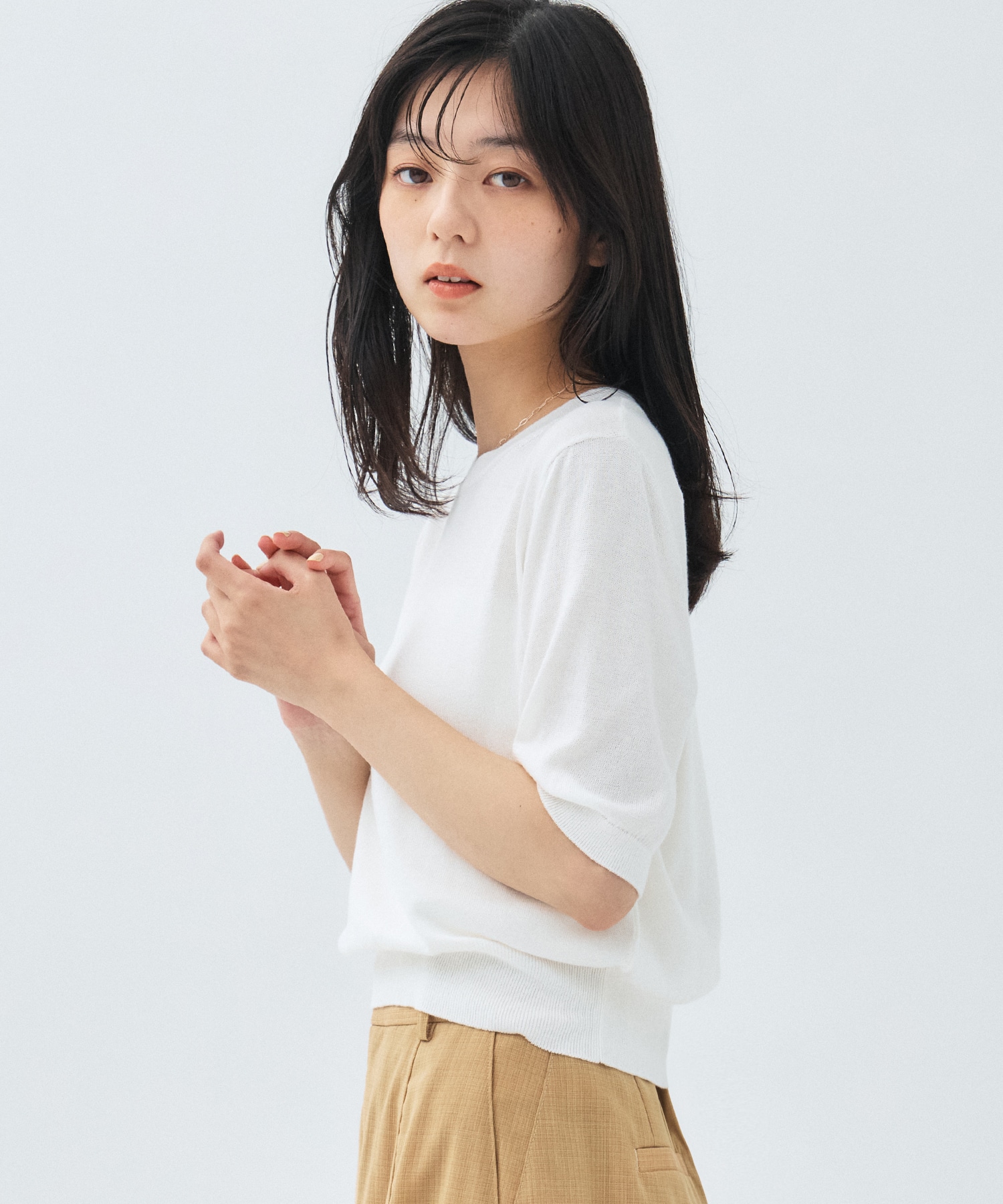 コットンシルクハーフスリーブニット