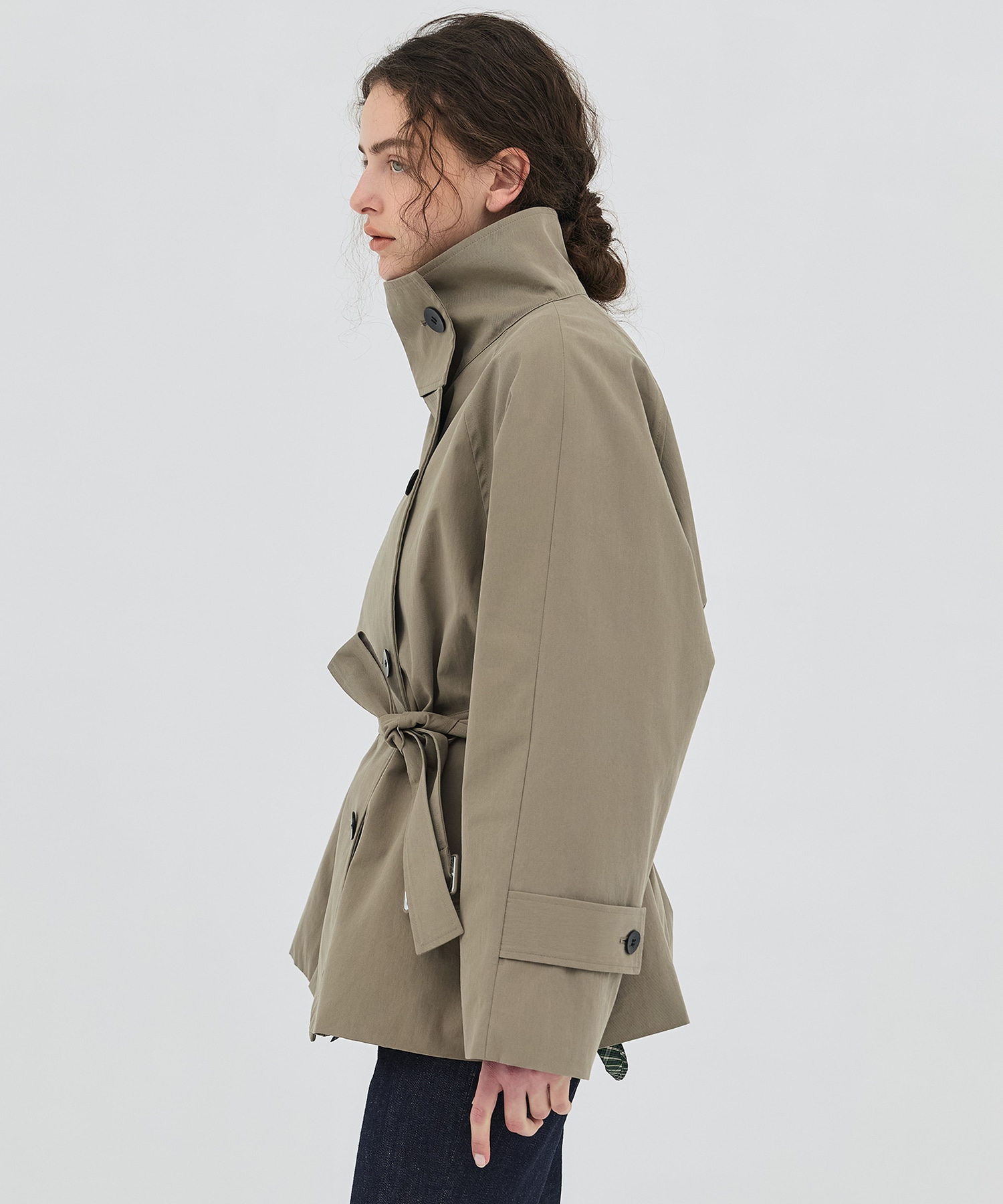 【再入荷】ファンネルネックショートトレンチコート