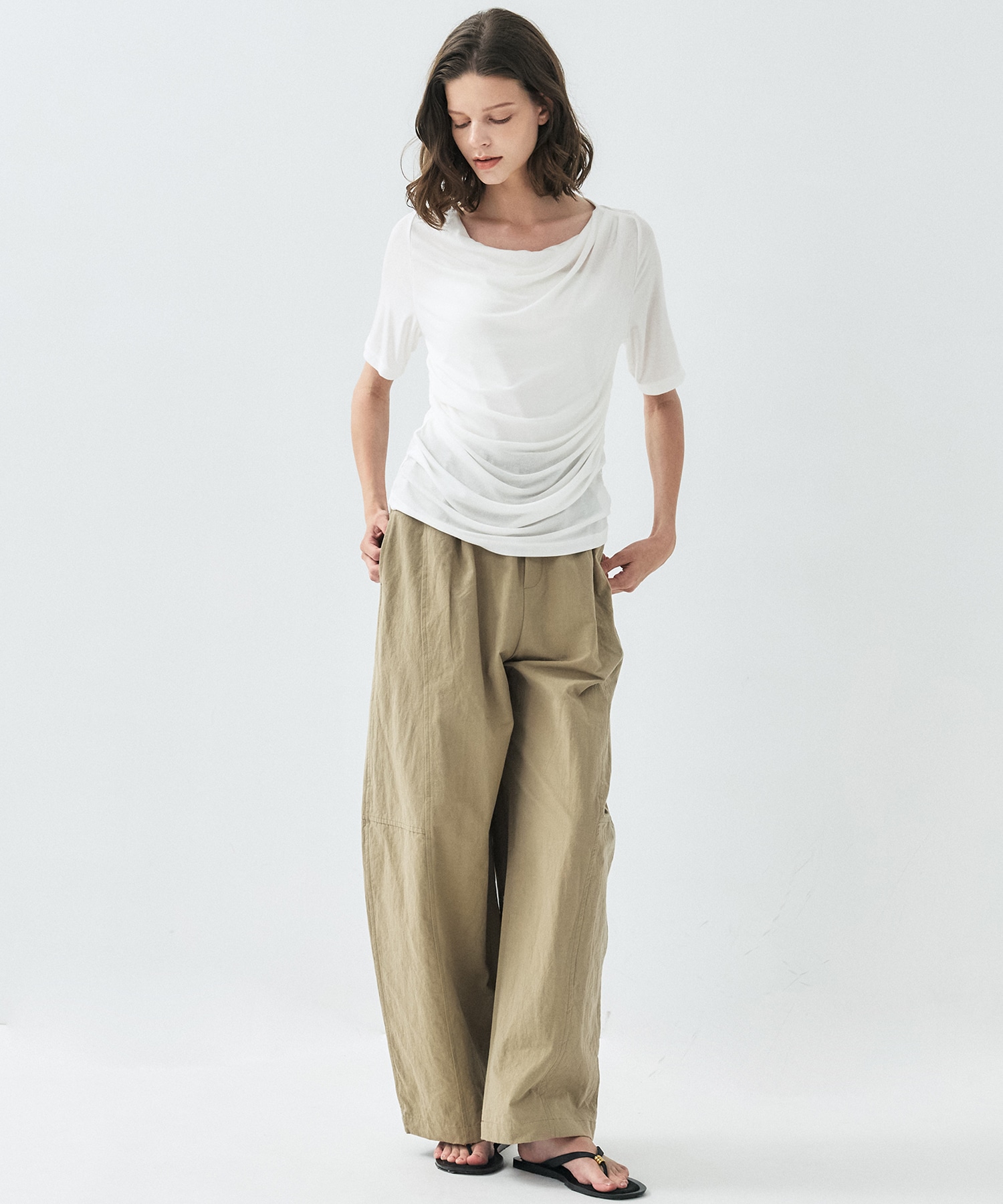 【再入荷】ドレープハーフスリーブトップ