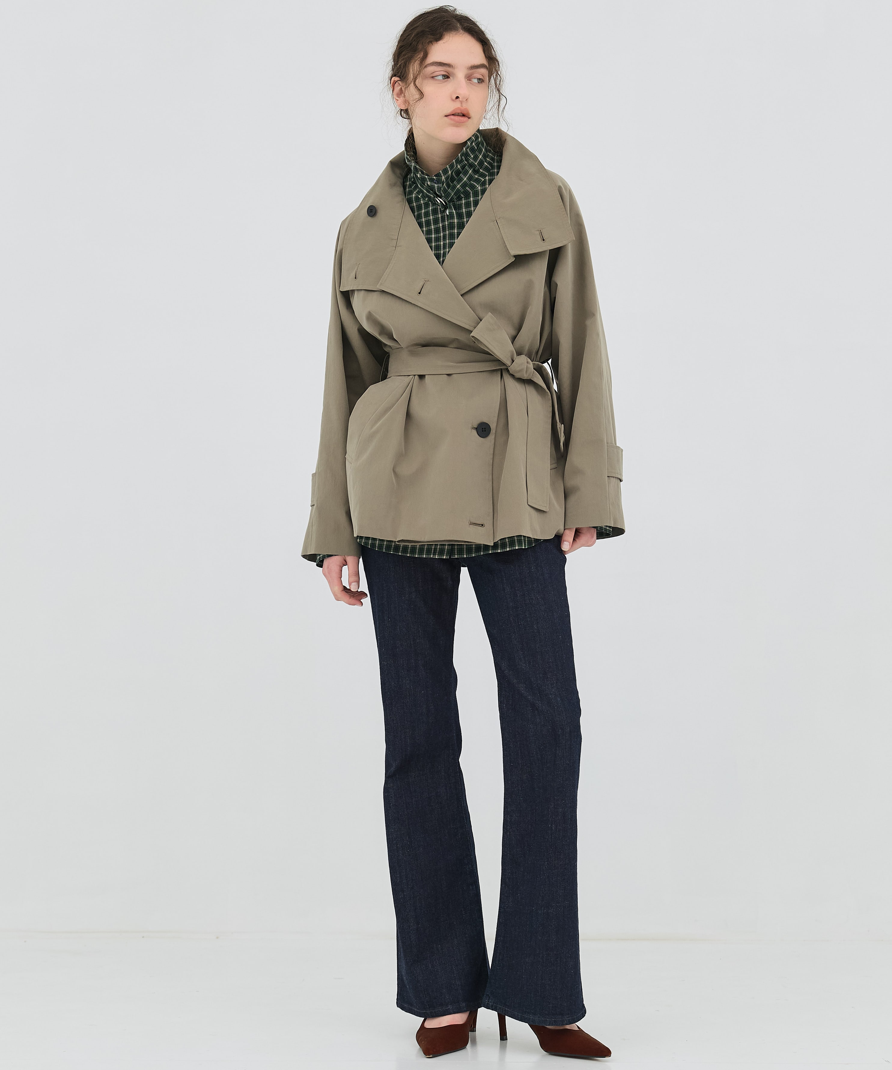【再入荷】ファンネルネックショートトレンチコート
